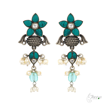 Turquoise with Pearls Dangling Earrings image 1