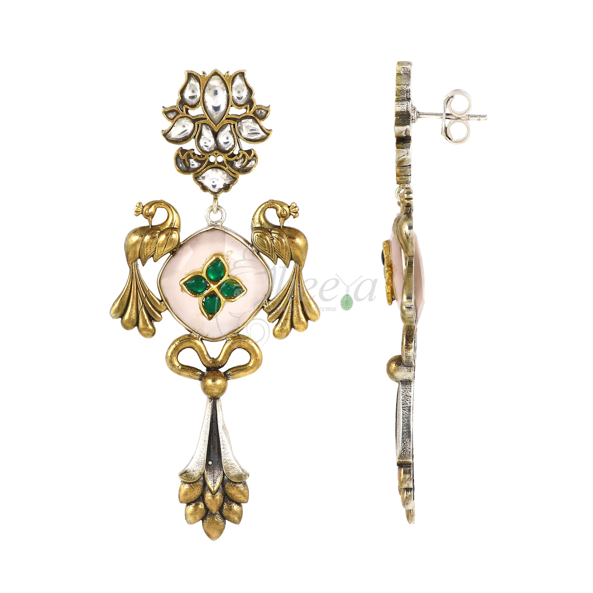 Rose quads with Green Kundan inlay work image 2