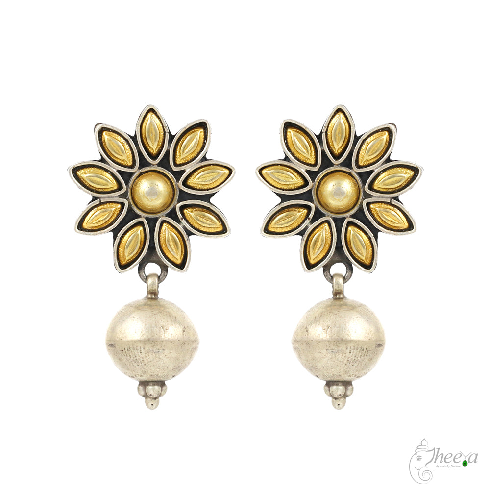 Dual  Tone with Pearl Drop Earrings image 1