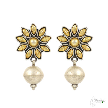 Dual  Tone with Pearl Drop Earrings image 1