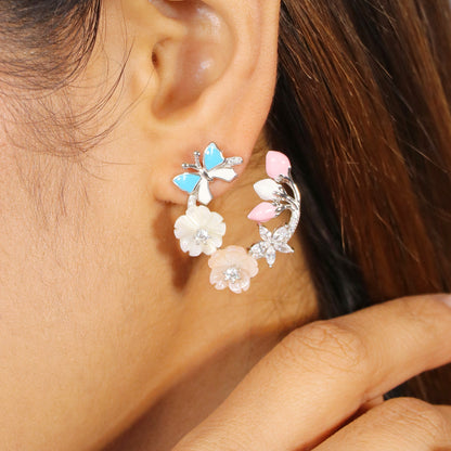 Pink Floral Butterfly Earring image 0