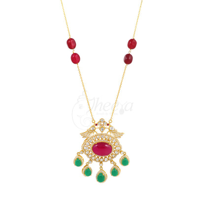 Moissanite with Red and Green Stones Necklace Set image 3