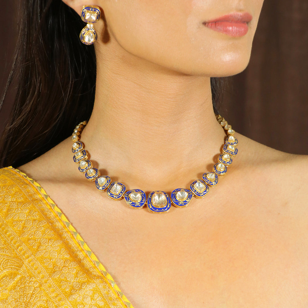 Moissanite with Meenakari work Necklace set image 2