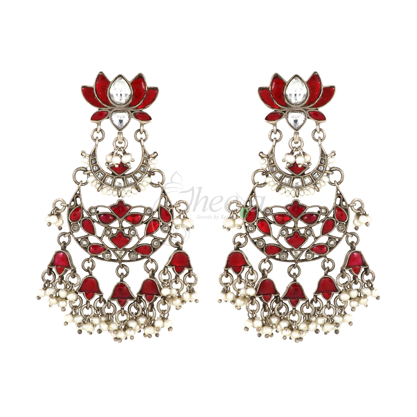 White and Red Chandelier Drop Earrings image 2