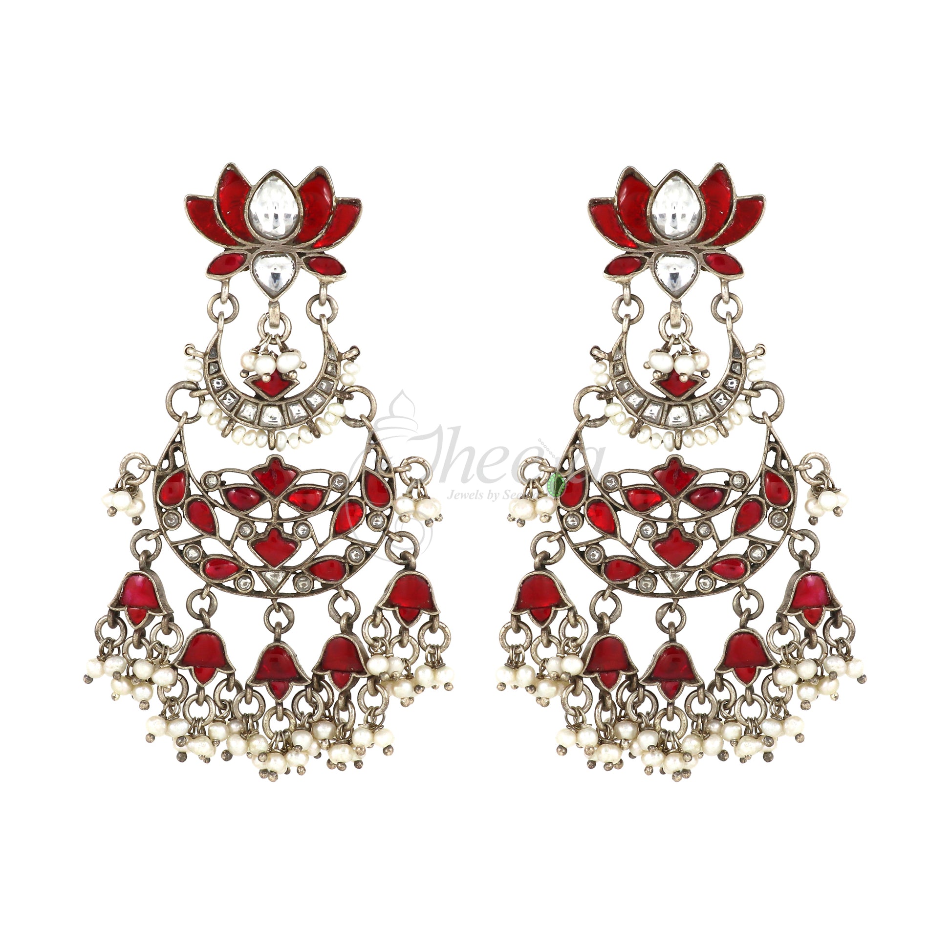 White and Red Chandelier Drop Earrings image 2