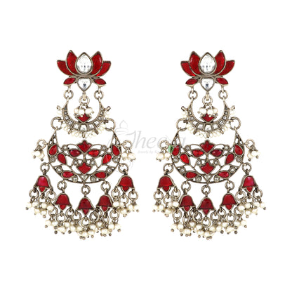 White and Red Chandelier Drop Earrings image 2