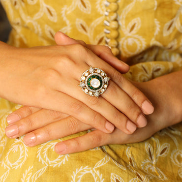 Mossanite with Green Kundan image 1