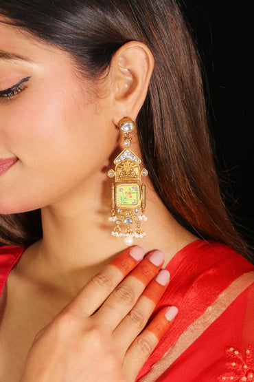 Meheriya Green handpainted Kundan earrings image 1
