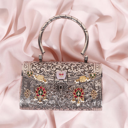 Silver Finish bag with Rose quartz image 1