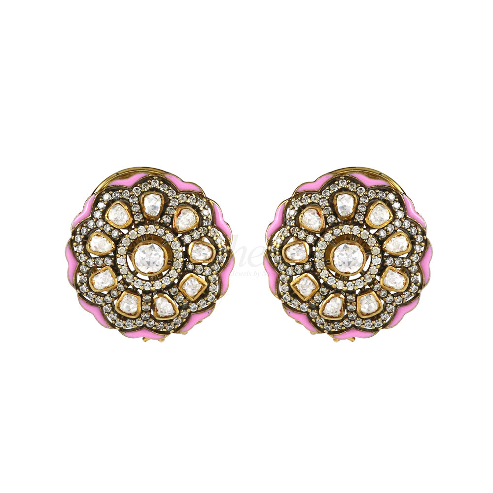 Moissanite  Pedant set with Pink & Blue  Enamel work image 1