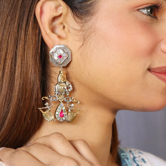 Mahvat on Elephant with Dancing Girls Long Earrings image 0