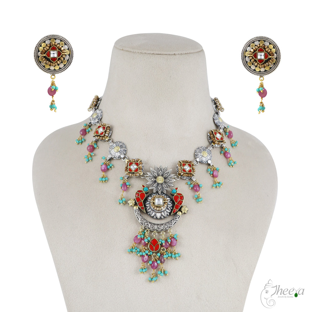 Coral and Tuquoise Fusion Necklace Set image 3