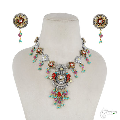 Coral and Tuquoise Fusion Necklace Set image 3