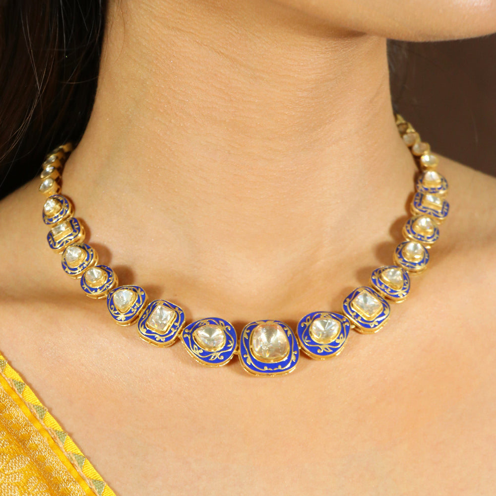 Moissanite with Meenakari work Necklace set image 3