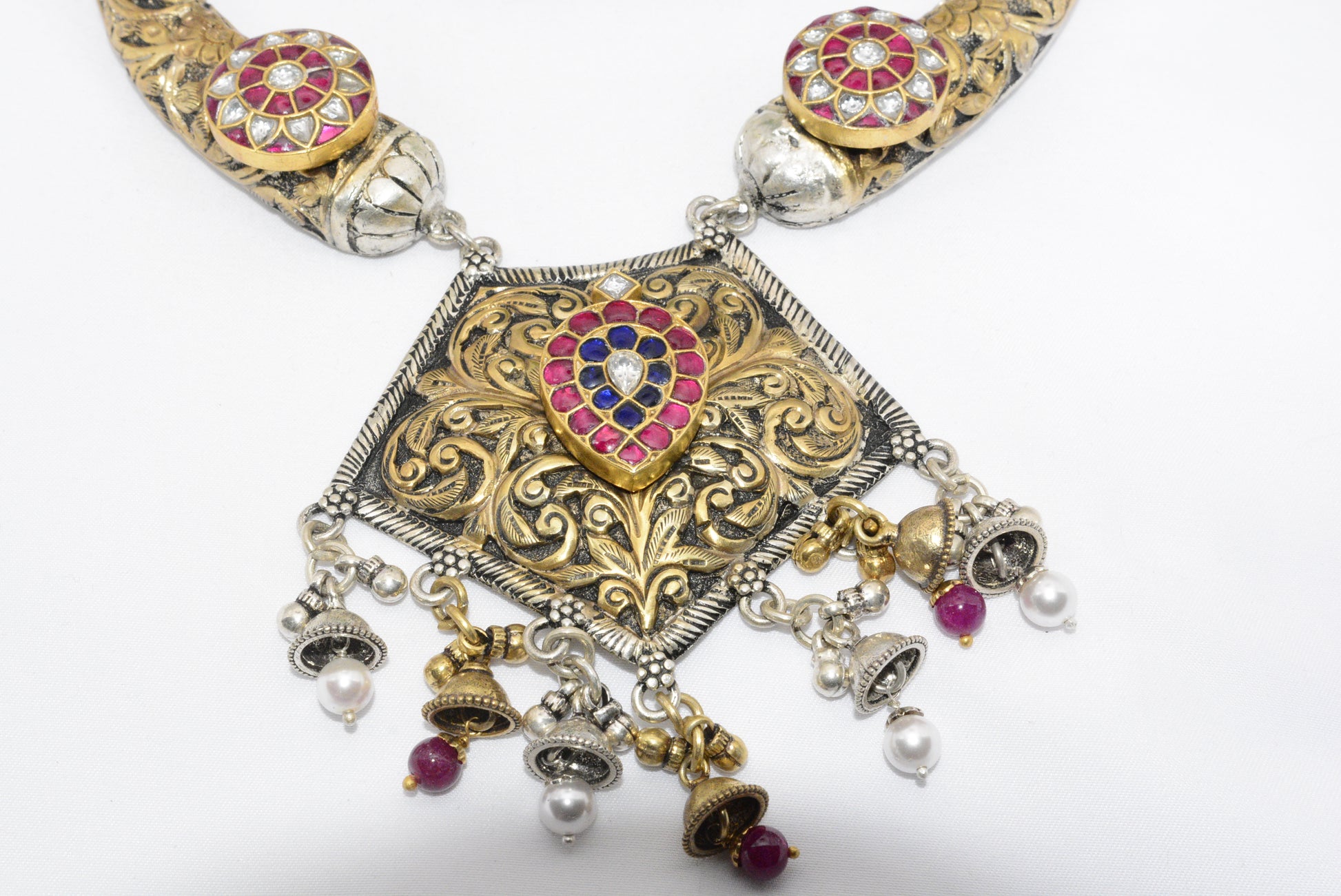 Bohemian Silver Filigree Necklace with Gemstone Accents image 2