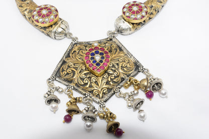 Bohemian Silver Filigree Necklace with Gemstone Accents image 2