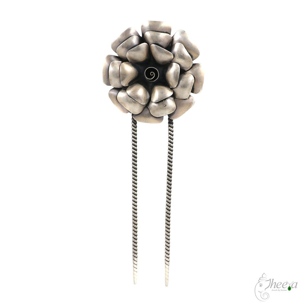 White Petal Globe Double Tong Hair Pin image 2