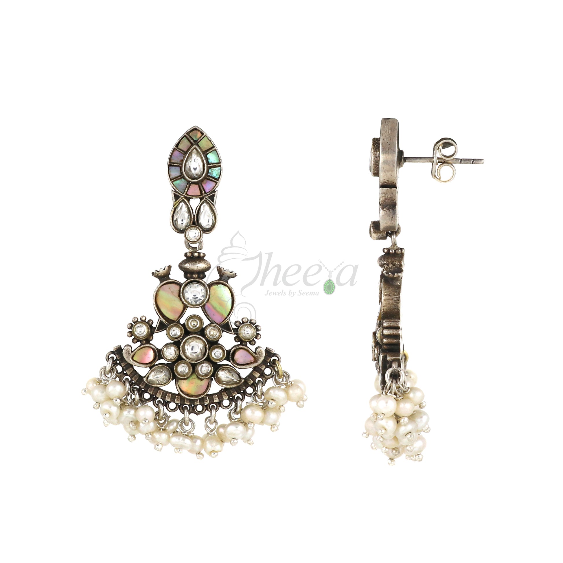 Mother of Pearl with White Kundan Dangler Earring image 3