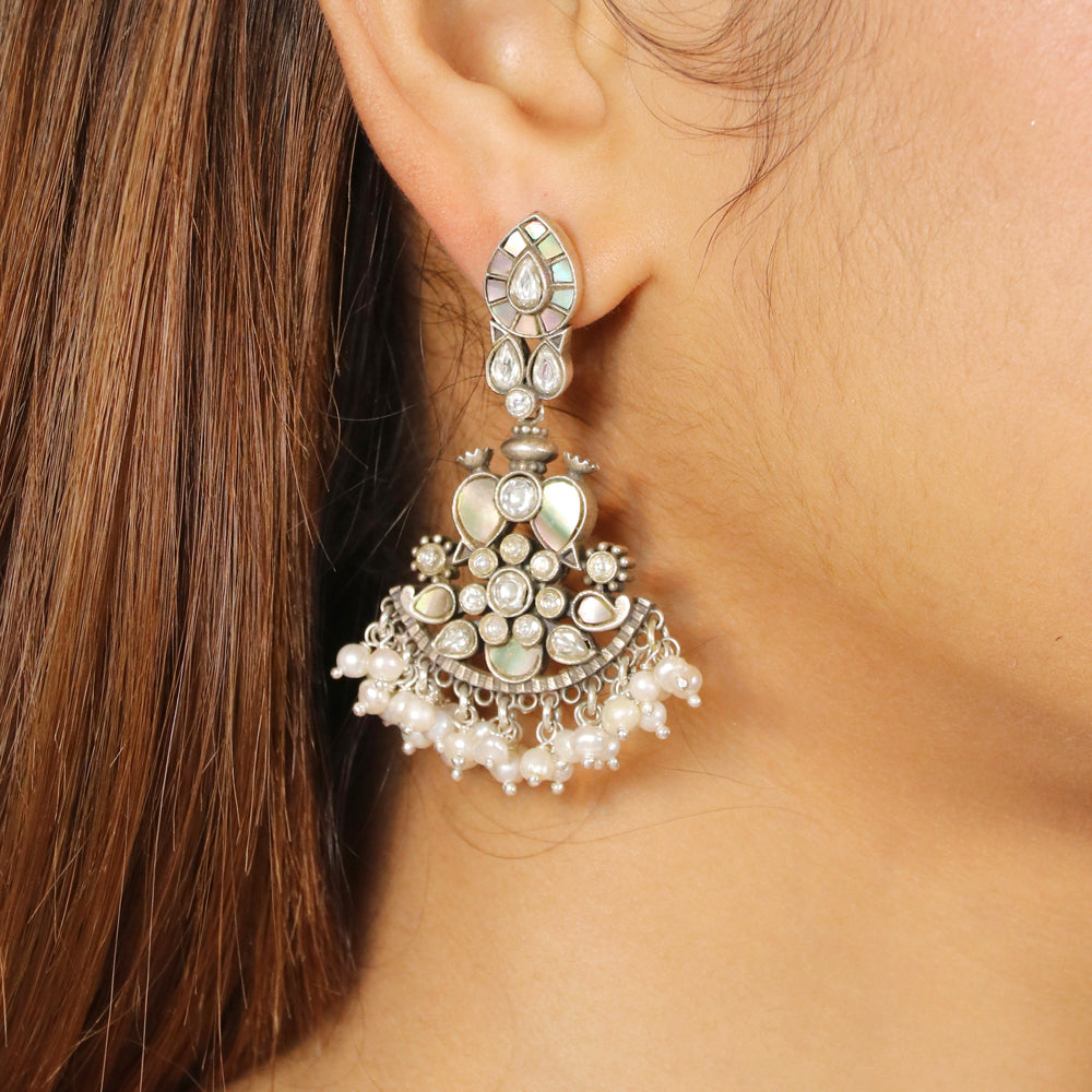 Mother of Pearl with White Kundan Dangler Earring image 1