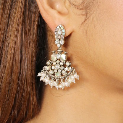 Mother of Pearl with White Kundan Dangler Earring image 1
