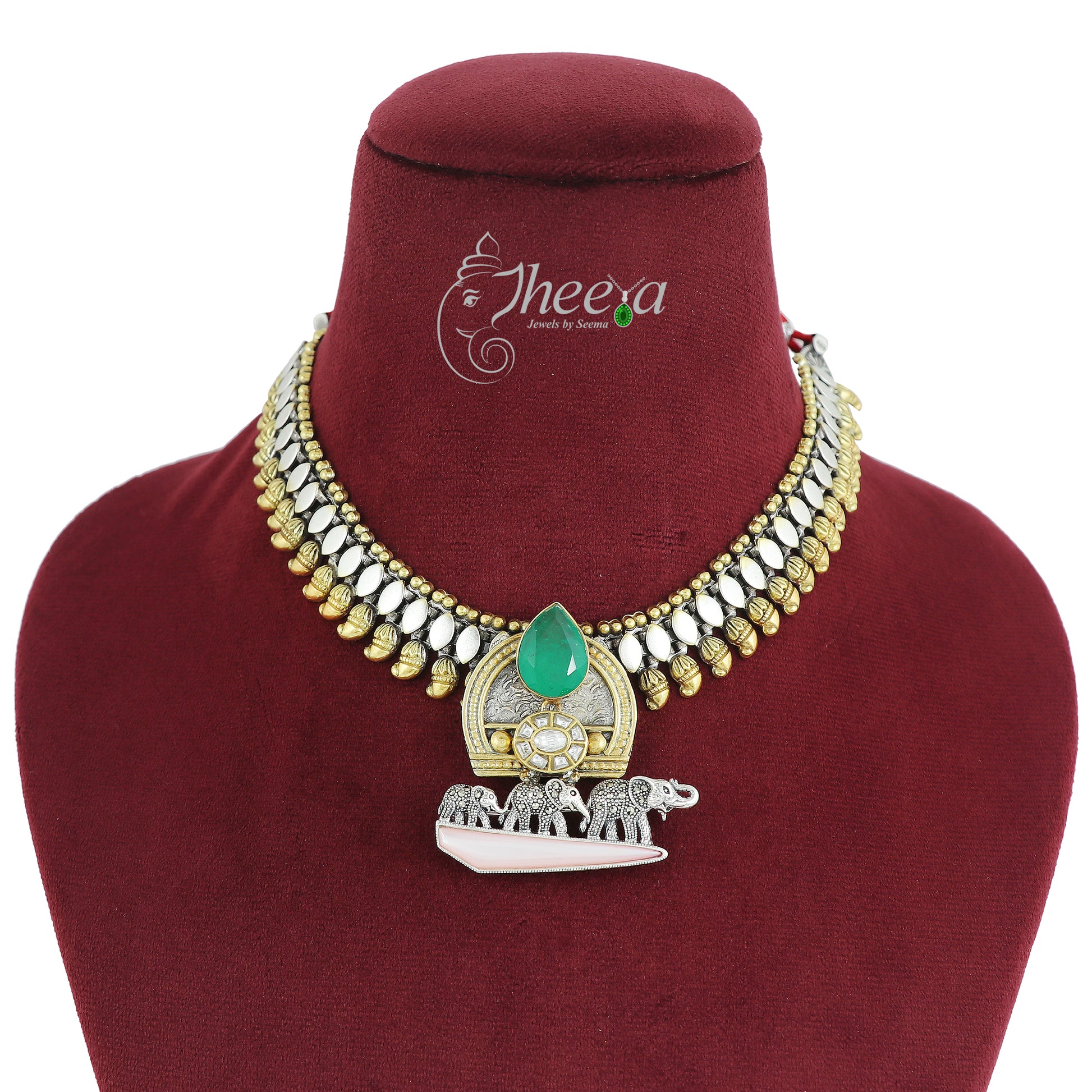 Riwaayat Fusion Necklace Dual Tone with Elephant Family image 1