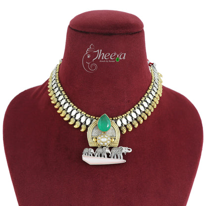 Riwaayat Fusion Necklace Dual Tone with Elephant Family image 1
