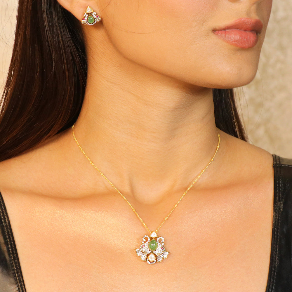 Mint Green Stone with CZ Moissanite Pendant Set image 0