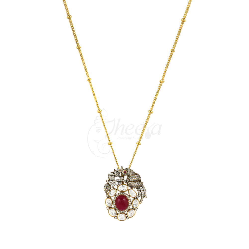 Red Stone with Moissanite Bird Pendant Set image 4
