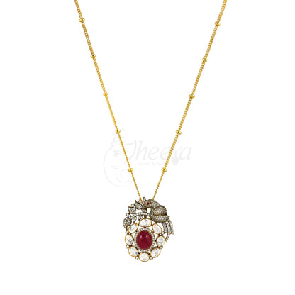 Red Stone with Moissanite Bird Pendant Set image 4