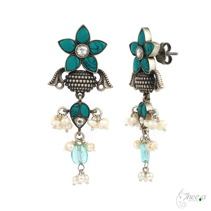 Turquoise with Pearls Dangling Earrings image 2