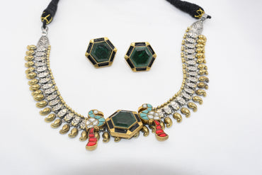 Green Double T With Parrots Necklace Set image 1