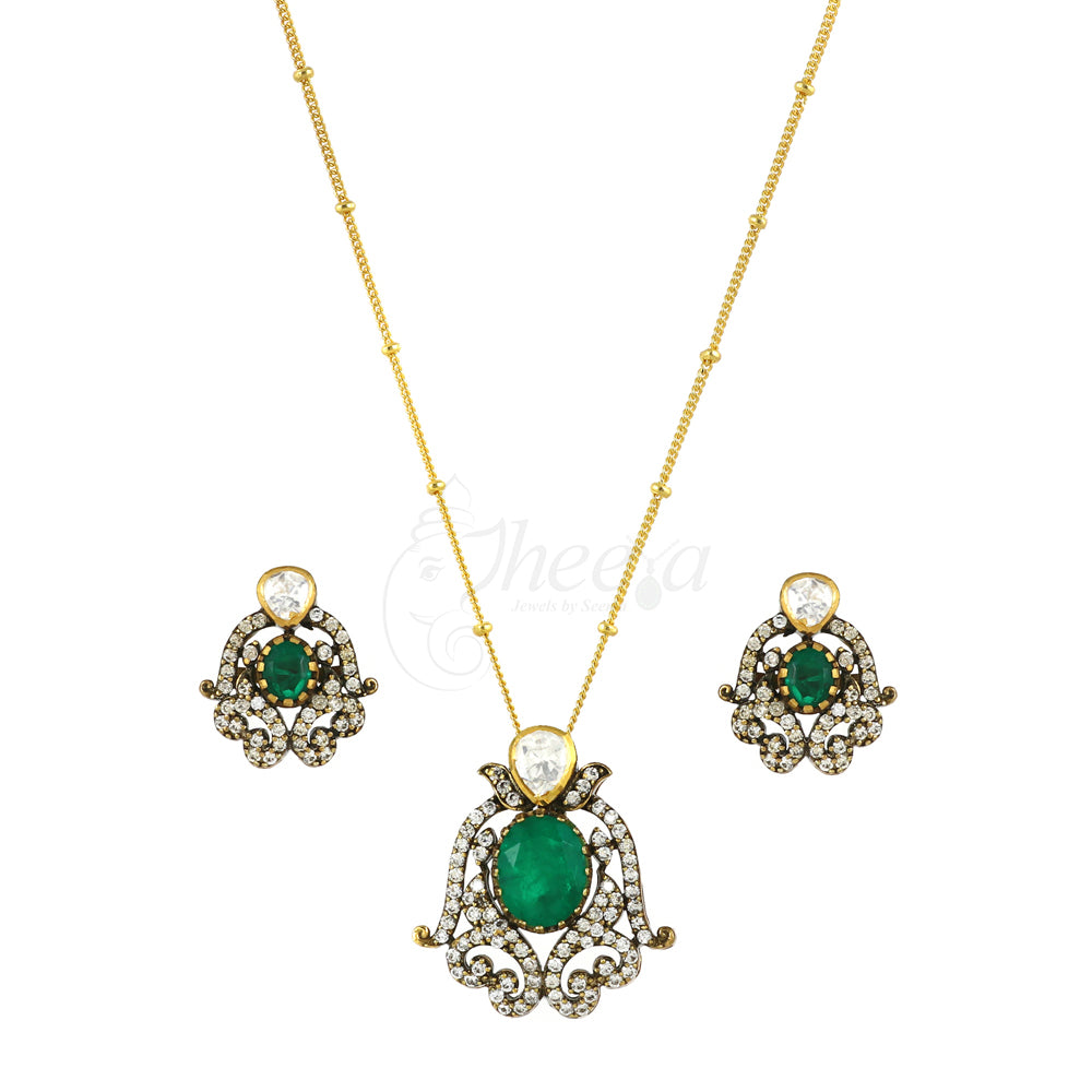 Emerald Green with Moissanite Pendant Set image 3