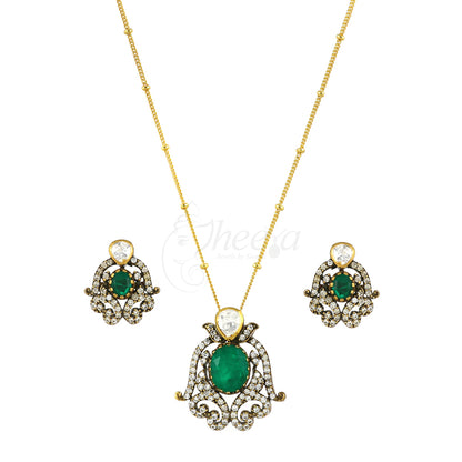 Emerald Green with Moissanite Pendant Set image 3