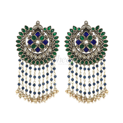 Peacock Colour Kundan with Rain Drop Pearl Earring image 3