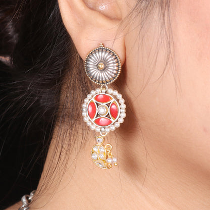 Fusion Coral drop necklace with Kundan birds image 2