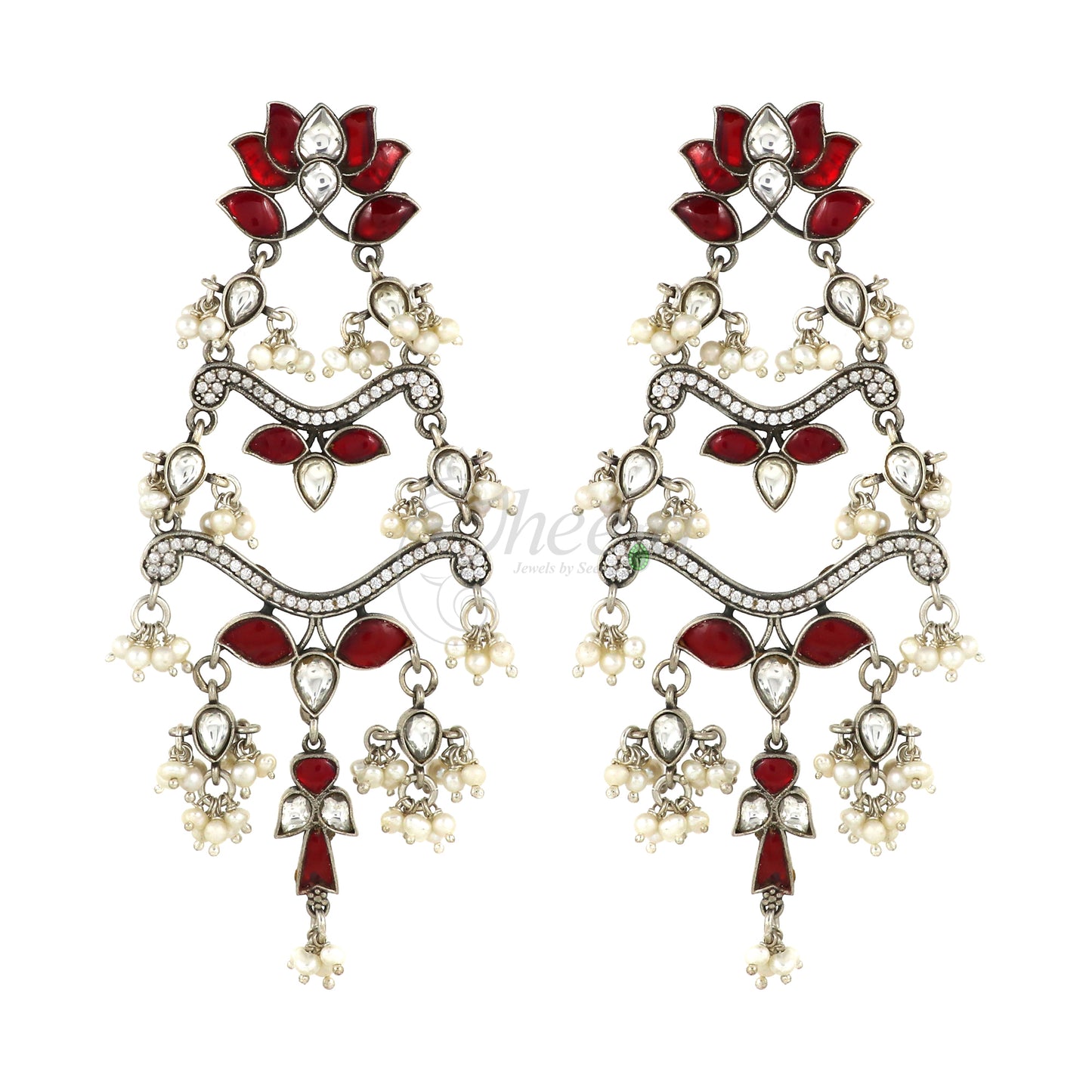 Red and White Chandelier Dangler Earring image 2