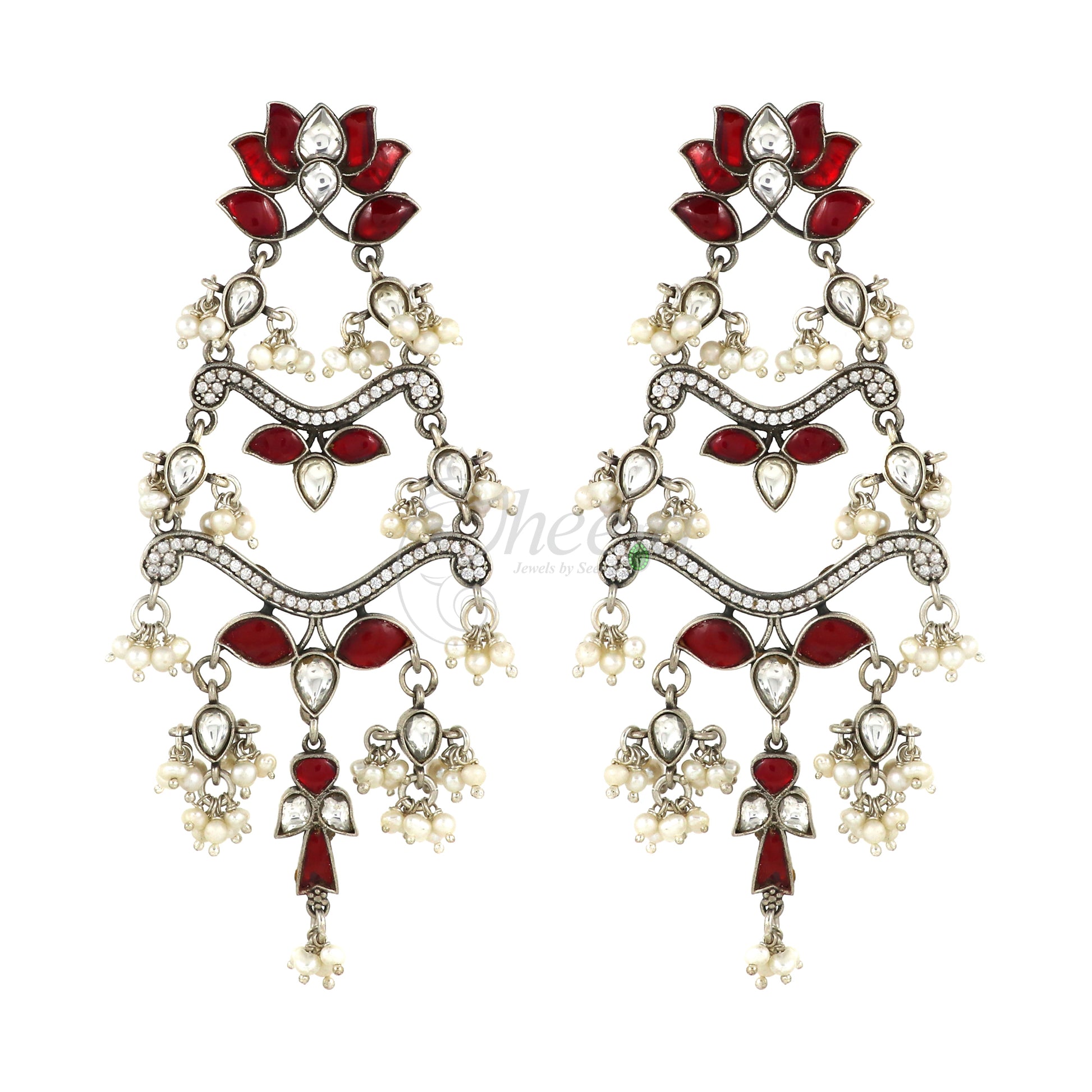 Red and White Chandelier Dangler Earring image 2