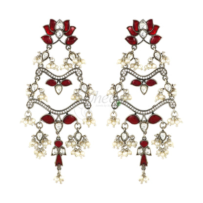 Red and White Chandelier Dangler Earring image 2
