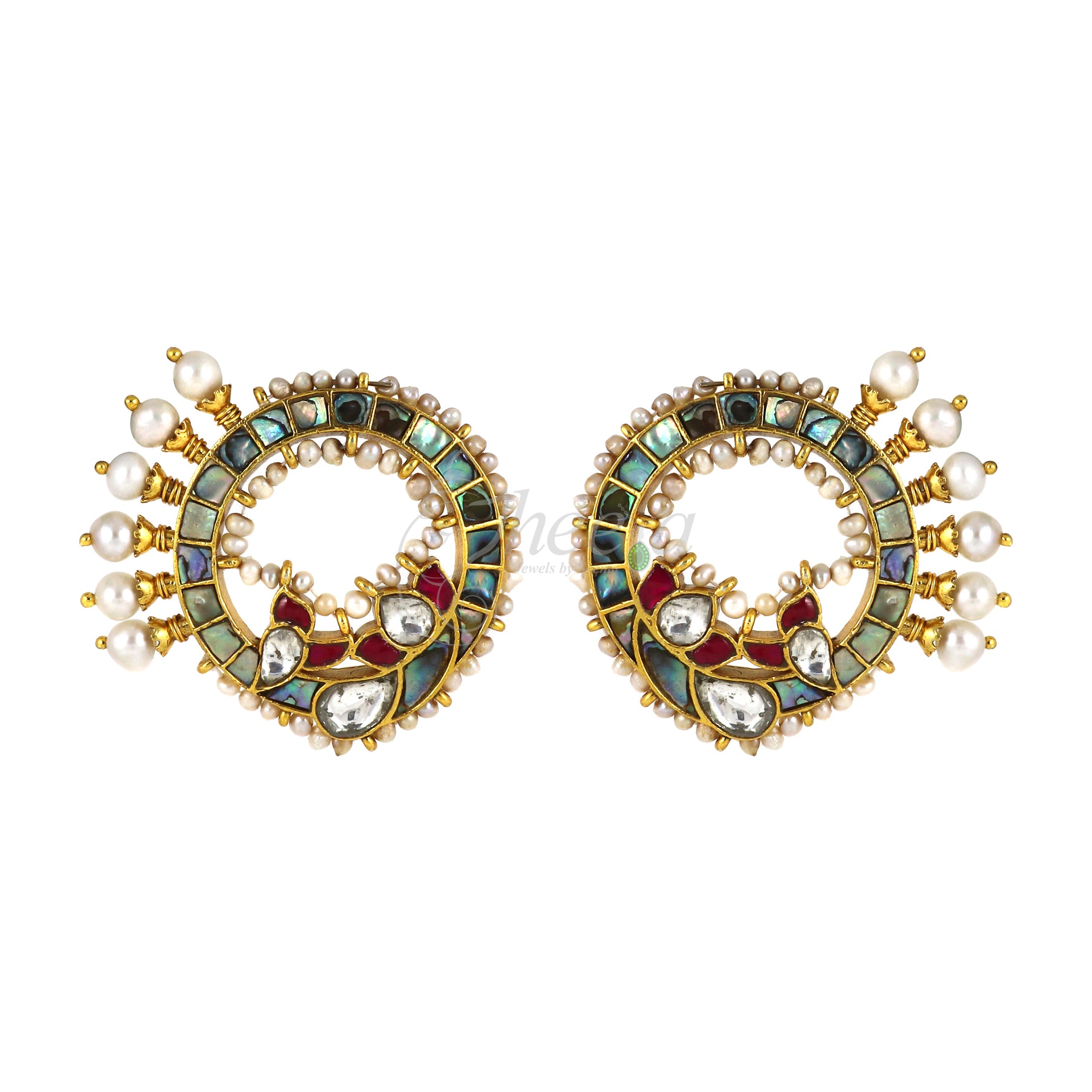 Mother of Pearl with Kundan with Studs Ear Ring image 2