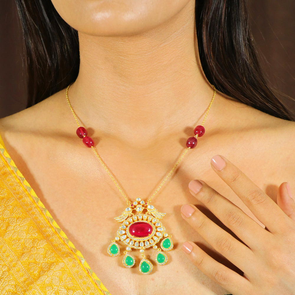 Moissanite with Red and Green Stones Necklace Set image 0