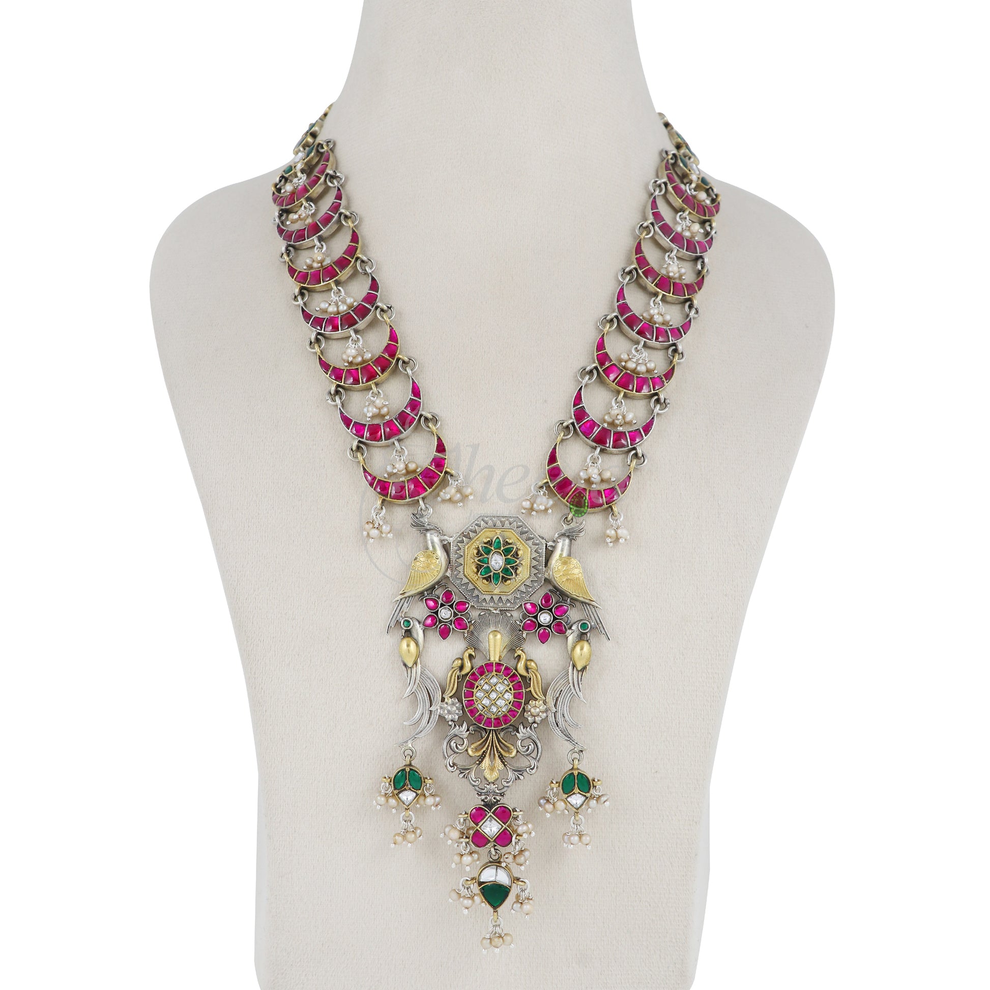 Peacocks with Crescent Moon layered Necklace image 3