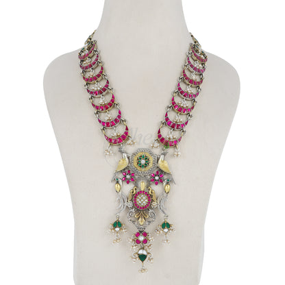 Peacocks with Crescent Moon layered Necklace image 3