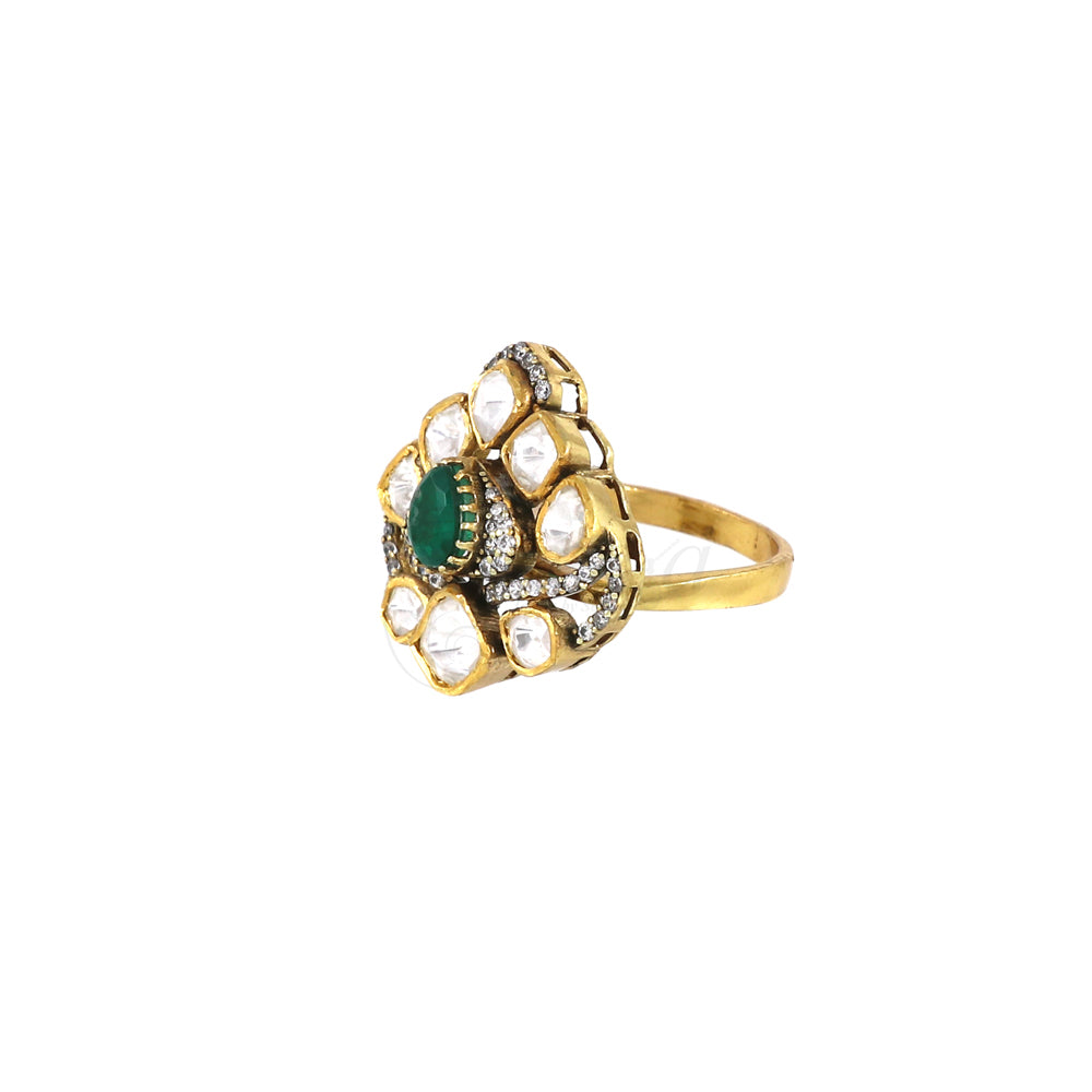 Moissanite with Green Stone Ring image 2