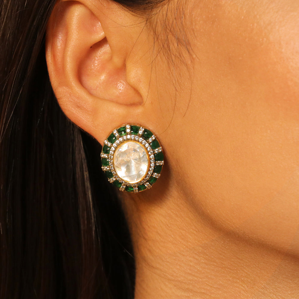 Big Moissanite with Green Kundan Set image 2