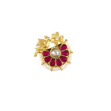 Dove with Red Jadau Kundan Ring image 1