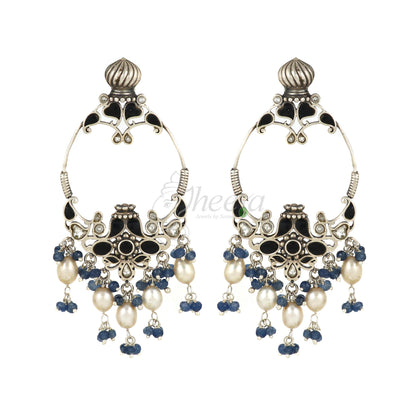 Blue and White Dangler with Pearl Drops Earrings image 3