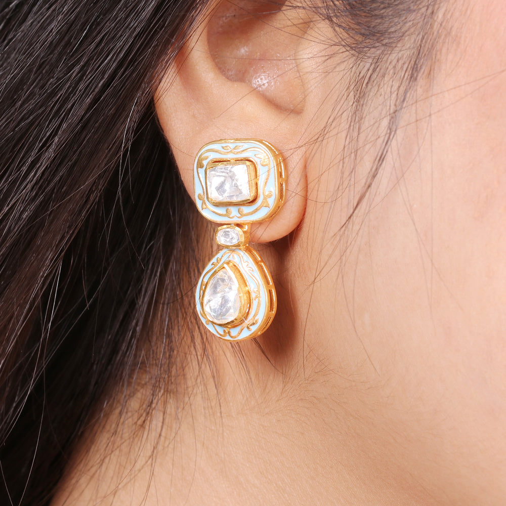 Ratnavalli Powder blue Meenakari Necklace Set image 2