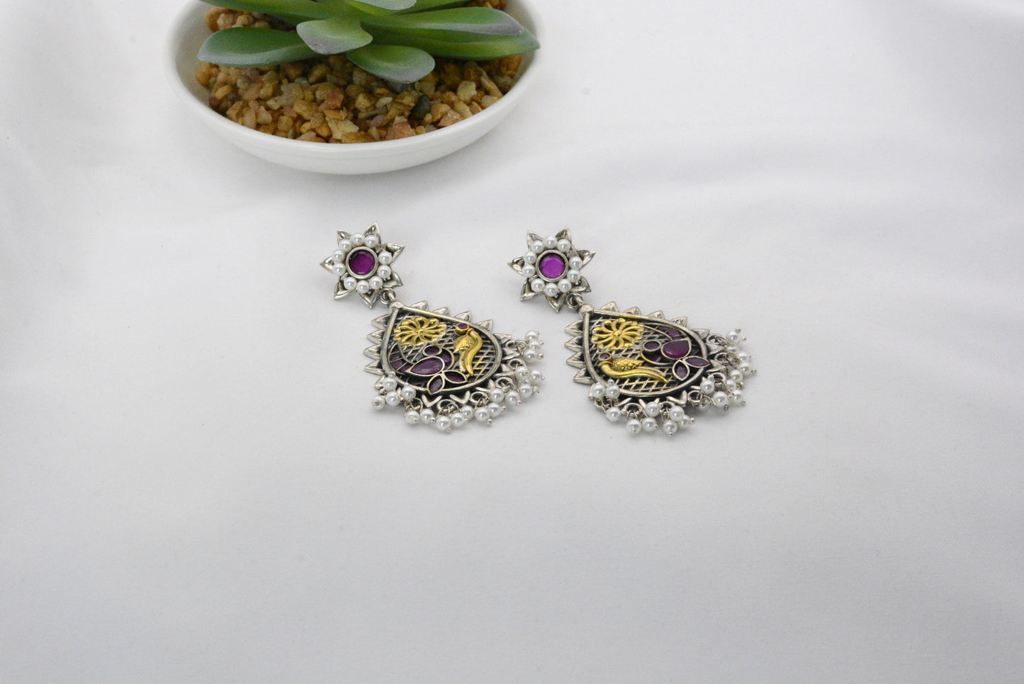 Filigree Silver Earrings with Amethyst Accent image 0