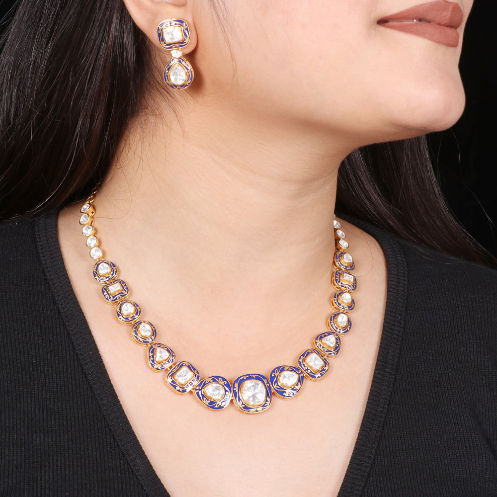 Ratnavalli Blue Meenakari Necklace set image 0