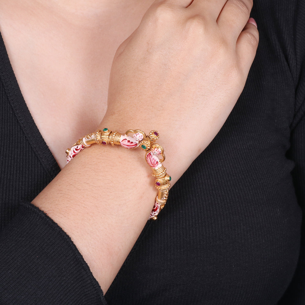 Red and Cream Meenakari work Bangle image 0